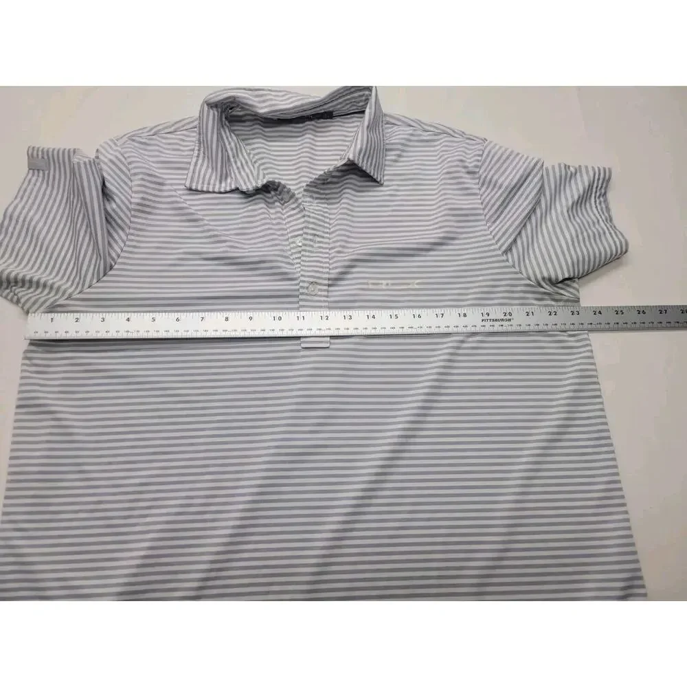RLX Ralph Lauren Golf Polo Shirt Men’s Size Large SS White Gray Striped Wicking